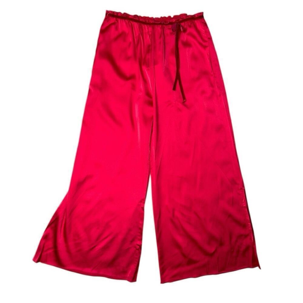 Kitagi NEW Red Wide Leg Cropped Satin Pants EU 42 / US Large Bow Detail